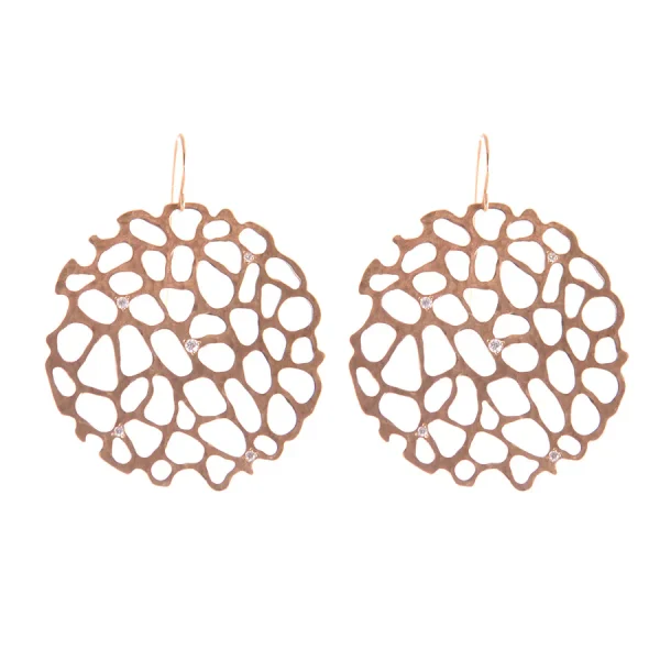 Sea Fan Earrings In 14K Yellow Gold With Diamonds